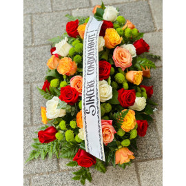 Aranjament funerar trandafiri rosii si portocalii F156